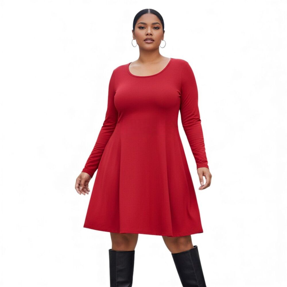 24seven Comfort Apparel Plus Size Long Sleeve Flared T-Shirt Dress, NWT! Size 1X - Picture 2 of 7